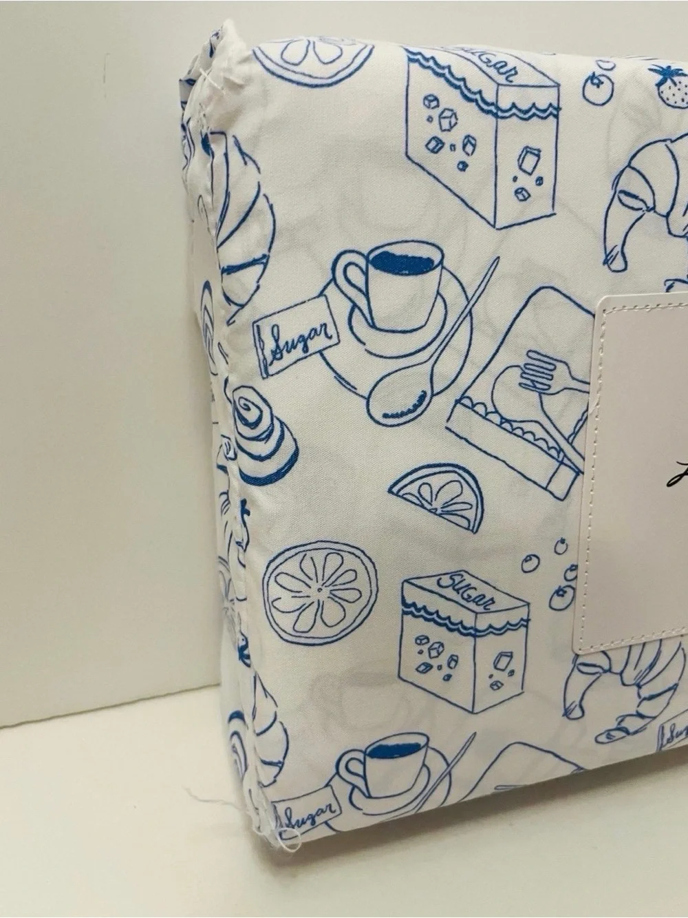 London Kaye Parisian Pastry Full Size Sheet Set White Blue Croissant Coffee
